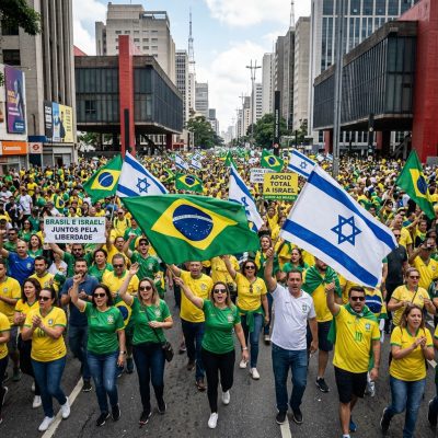 Manifestantes com bandeira de Israel