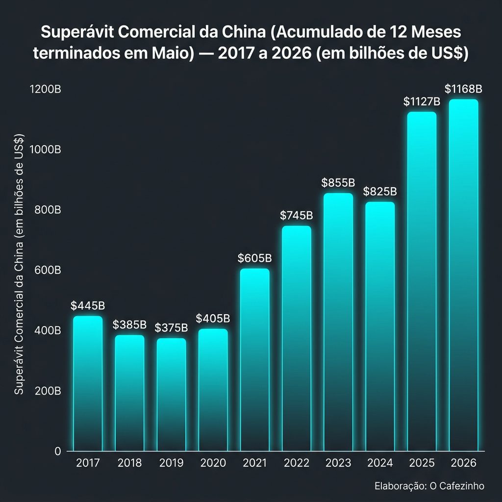 Gráfico do Saldo Comercial da China (10 Anos)