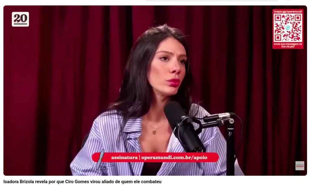 Isadora Brizola, socióloga e influenciadora trabalhista, sendo entrevistada por Breno Altman no canal Opera Mundi.