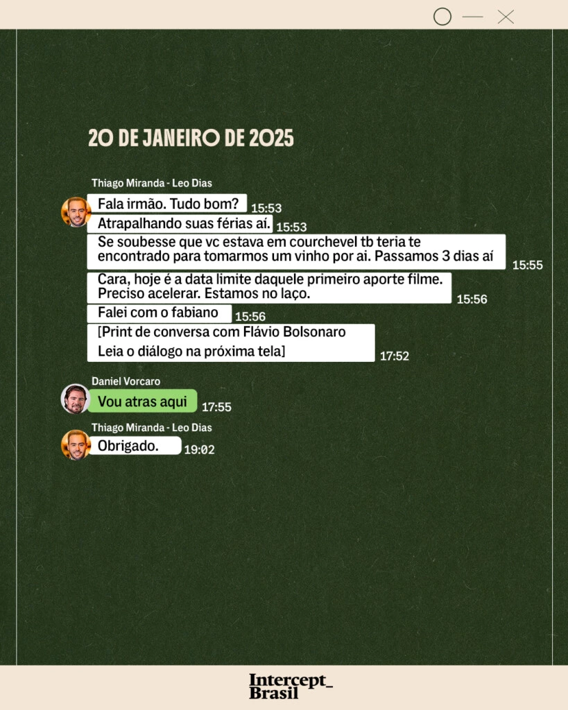 Print Flávio Bolsonaro cobrando pagamento do filme