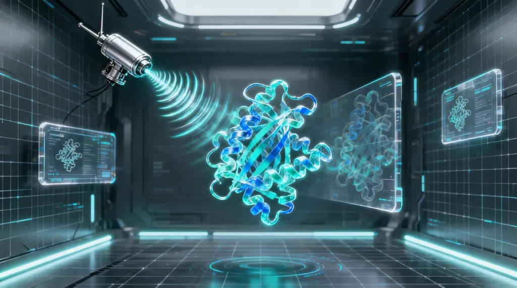 Ilustração editorial sobre Cientistas alemães controlam proteínas com ondas de rádio em avanço biotecnológico. (Ilustração: C