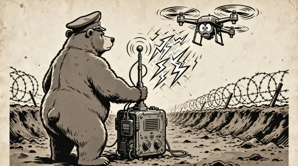 Ilustração editorial sobre Rússia desenvolve dispositivo portátil para interceptar transmissões de drones ucranianos em tempo