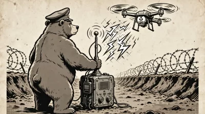 Ilustração editorial sobre Rússia desenvolve dispositivo portátil para interceptar transmissões de drones ucranianos em tempo