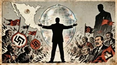 Ilustração editorial sobre Presidenta do México denuncia campanha da ultradireita contra soberania nacional. (Ilustração: Caf