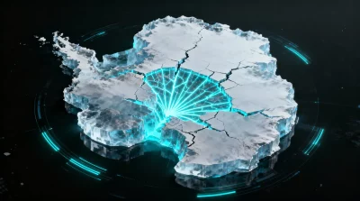 Ilustração editorial sobre Estrutura oculta em forma de leque sob a Antártica revela os segredos da antiga fragmentação de Go
