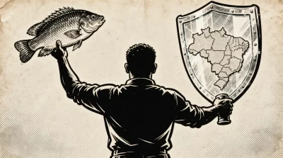 Ilustração editorial sobre São Paulo e Pernambuco adotam medidas para proteger produtor de tilápia nacional. (Ilustração: Caf