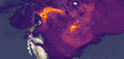 Satélite da NASA mostra nuvens de fumaça de incêndios florestais sobre o norte da América do Norte. (Foto: science.nasa.gov)