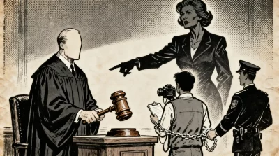 Ilustração editorial sobre Justiça de SP determina prisão de jornalista perseguido por Carla Zambelli. (Ilustração: Cafezinho