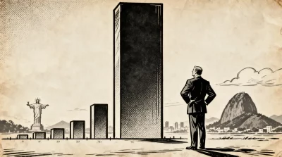 Ilustração editorial sobre Pesquisa mostra Eduardo Paes com ampla vantagem na disputa pelo governo do Rio. (Ilustração: Cafez
