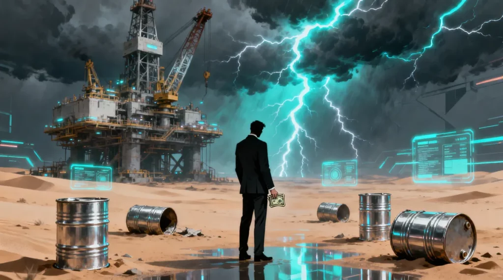Ilustração editorial sobre Pemex registra forte prejuízo no primeiro trimestre de 2026 apesar de preços elevados do petróleo.