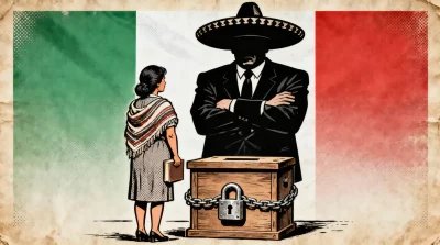 Ilustração editorial sobre Senadores do Morena respaldam consulta de Sheinbaum a professores contra intransigência sindical.