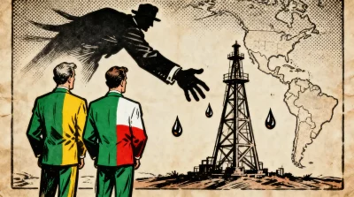Ilustração editorial sobre Lula e Sheinbaum unem forças contra ingerência externa de Trump. (Ilustração: Cafezinho / Wan 2.6)