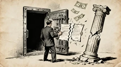 Ilustração editorial sobre Agência de Marcelão, ex-assessor de Flávio Bolsonaro, larga contrato do BRB sob escândalo Master.