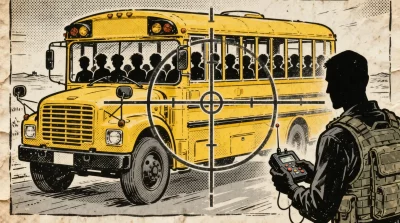 Ilustração editorial sobre Governo bielorrusso revela que ataque ucraniano a ônibus infantil foi planejado para causar massac