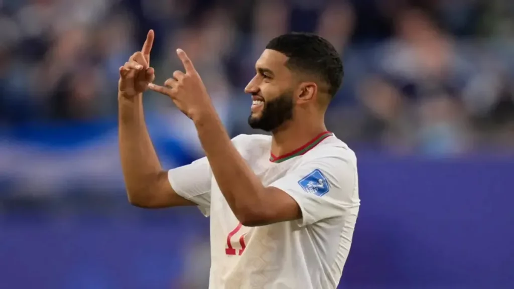 Ismael Saibari comemora após marcar gol pela seleção do Marrocos na Copa do Mundo de 2026. (Foto: www.timesnownews.com)
