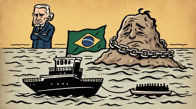 Ilustração editorial sobre Brasil resgata 108 imigrantes cubanos em operação humanitária. (Ilustração: Cafezinho / Wan 2.6)