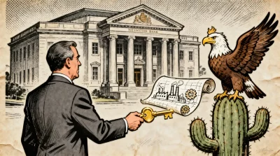 Ilustração editorial sobre México empossa novo diretor de bancos de desenvolvimento com foco no Plano México. (Ilustração: Ca