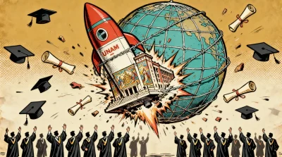 Ilustração editorial sobre UNAM avança em pesquisa global e fica entre as 30 melhores em reputação acadêmica. (Ilustração: Ca