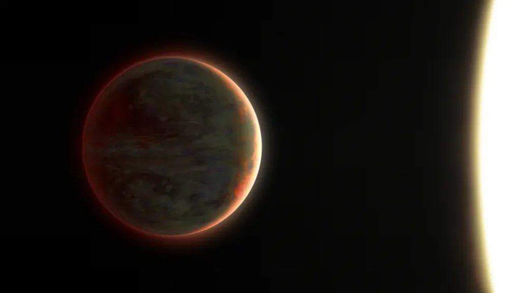 Representação artística do exoplaneta WASP-121 b, com atmosfera iluminada por sua estrela. (Foto: www.thebrighterside.news)