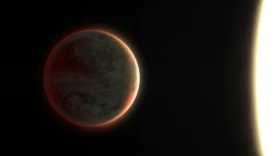 Representação artística do exoplaneta WASP-121 b, com atmosfera iluminada por sua estrela. (Foto: www.thebrighterside.news)