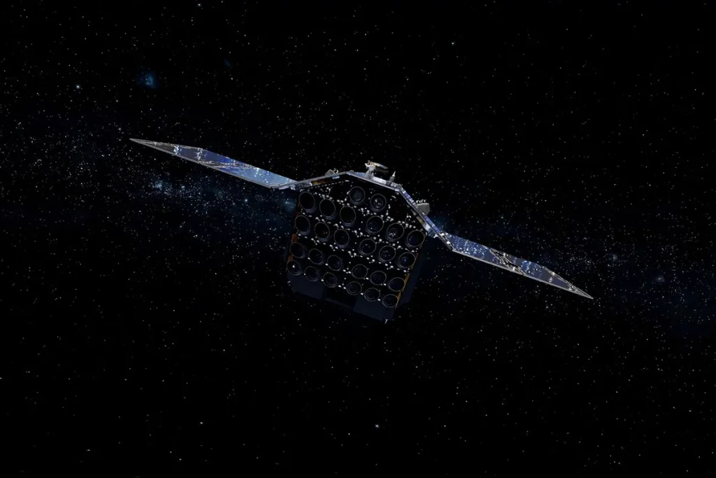 Satélite espacial orbita o espaço sideral, ilustrando tecnologia para pesquisa de planetas habitáveis. (Foto: phys.org)
