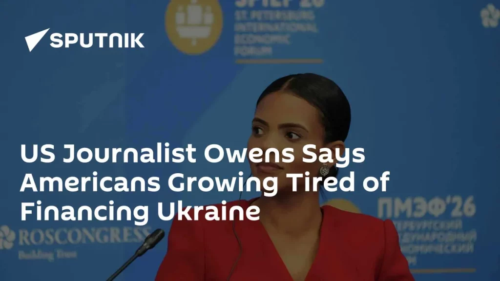 A jornalista americana Owens discursa no Fórum Econômico Internacional de São Petersburgo. (Foto: sputnikglobe.com)