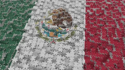 Detalhe de quebra-cabeça montado com a bandeira do México. (Foto: contralinea.com.mx)