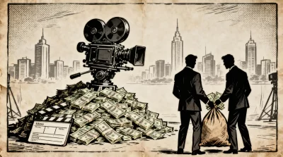 Ilustração editorial sobre Polícia encontra indícios de desvio milionário em cinebiografia de Bolsonaro. (Ilustração: Cafezin