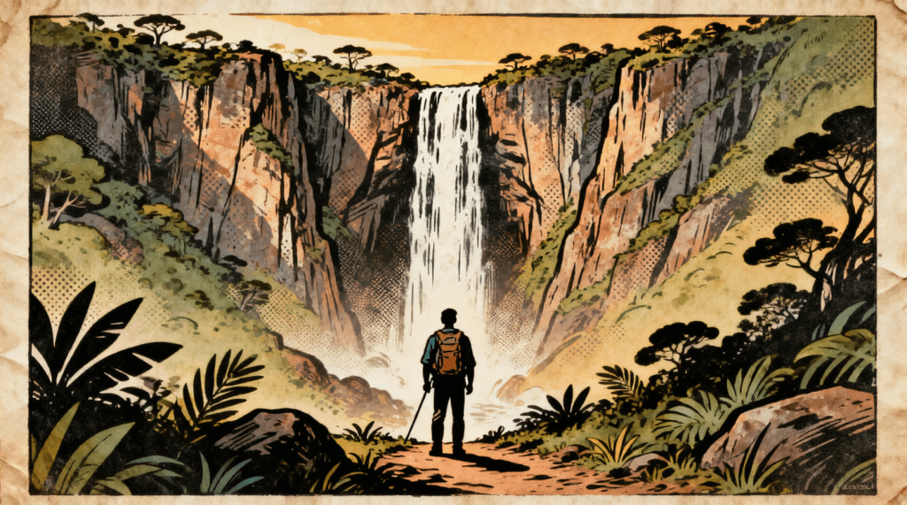 Ilustração editorial sobre Parque Nacional da Chapada dos Veadeiros recebe 100 mil visitantes em 2023. (Ilustração: Cafezinho