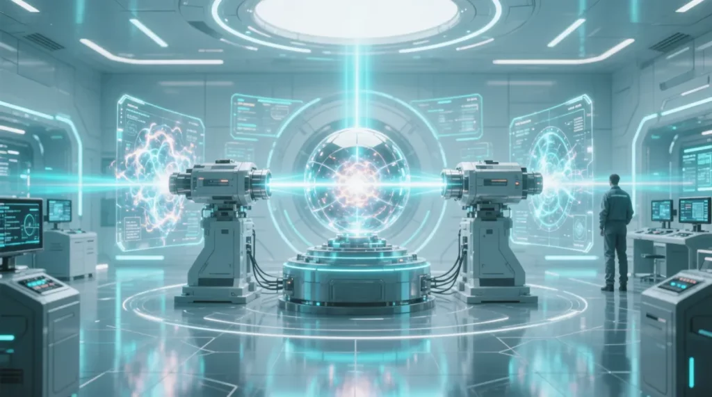 Ilustração editorial sobre Startup aciona maior laser privado do mundo em passo decisivo para fusão nuclear comercial. (Ilust