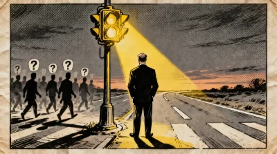 Ilustração editorial sobre Pesquisa Genial/Quaest: sinal amarelo para Flávio Bolsonaro e oposição sem rumo. (Ilustração: Cafe