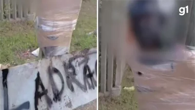 Homem é encontrado amarrado a poste com placa que diz 'LADRÃO' na região da Hidráulica, em Rio Grande, RS. (Foto: g1.globo.co