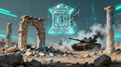 Ilustração editorial sobre Israel devasta patrimônios históricos no sul do Líbano com ofensiva militar. (Ilustração: Cafezinh