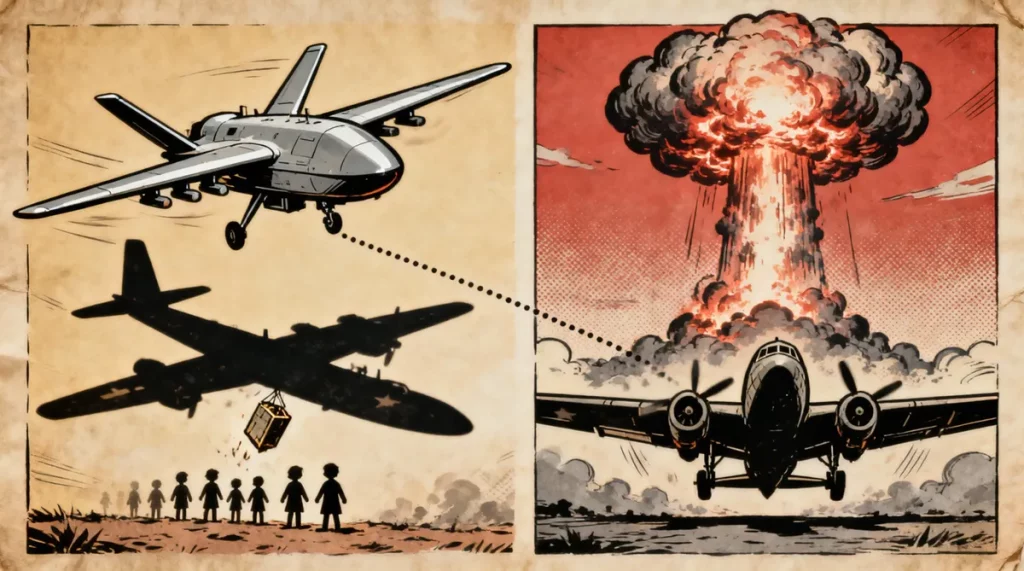Ilustração editorial sobre Zajárova compara responsáveis por massacre de crianças a piloto de Hiroshima. (Ilustração: Cafezin