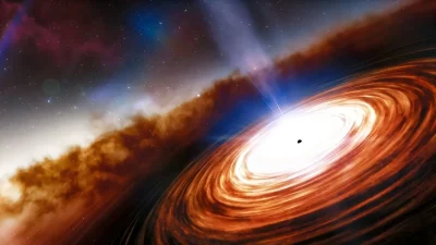Representação artística de um buraco negro supermassivo em formação no universo primitivo. (Foto: phys.org)