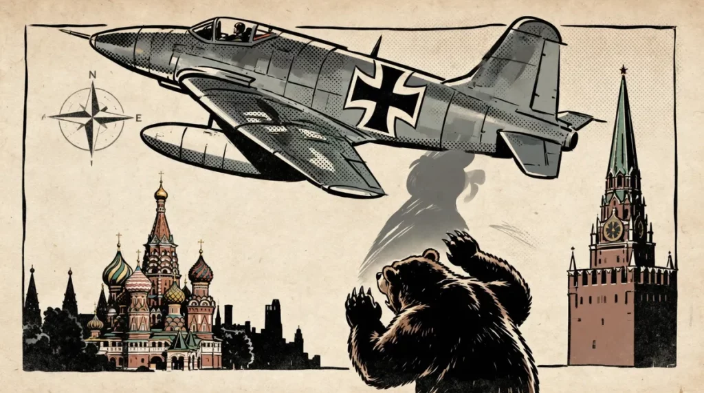 Ilustração editorial sobre Comandante da Força Aérea alemã ameaça Moscou e São Petersburgo com ataques em caso de conflito. (