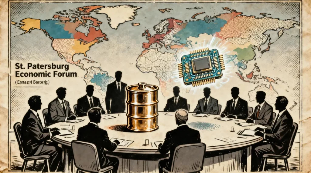 Ilustração editorial sobre Arábia Saudita lidera delegação de mais de 130 países na abertura do Fórum Econômico de São Peters