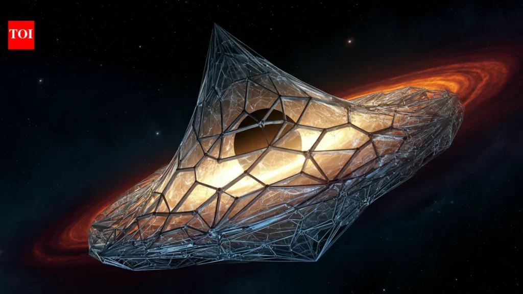 Representação artística de um cristal de espaço-tempo ao redor de um buraco negro. (Foto: timesofindia.indiatimes.com)