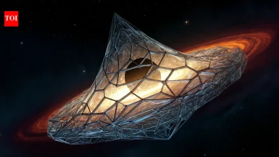 Representação artística de um cristal de espaço-tempo ao redor de um buraco negro. (Foto: timesofindia.indiatimes.com)