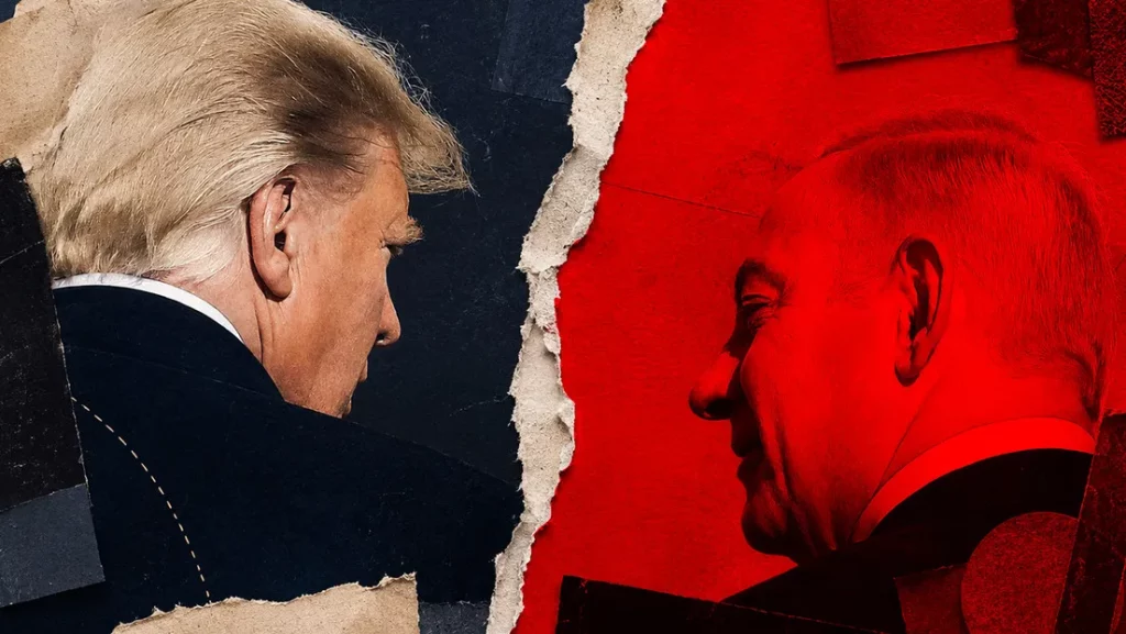 Donald Trump e Benjamin Netanyahu em ilustração gráfica, representando tensão política entre EUA e Israel. (Foto: actualidad.