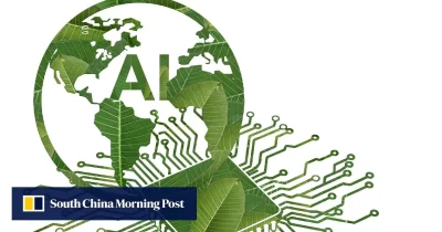 Globo formado por folhas e circuitos eletrônicos, simbolizando a interação entre inteligência artificial e sustentabilidade a
