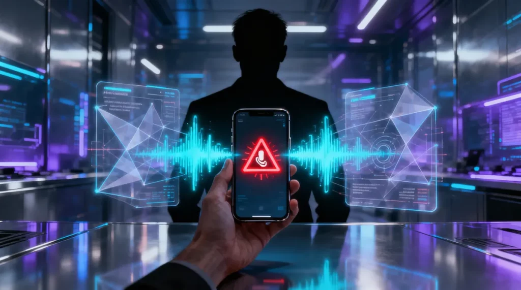 Ilustração editorial sobre Android estreia verificação de chamadas que desmascara golpistas com voz clonada por IA. (Ilustraç