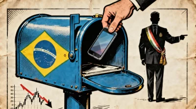 Ilustração editorial sobre Lula estuda usar Correios para devolver celular roubado e critica mercado. (Ilustração: Cafezinho
