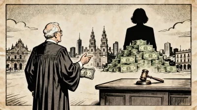 Ilustração editorial sobre Magistrados aposentados no México cobram Sheinbaum por pagamentos pendentes. (Ilustração: Cafezinh