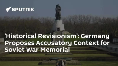 Monumento soviético à guerra em Berlim, com estátua central e jardins ao redor. (Foto: sputnikglobe.com)