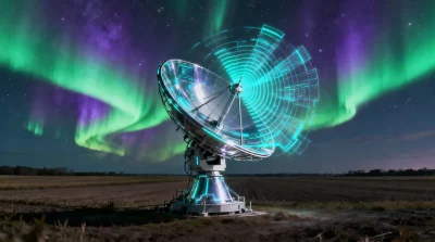 Ilustração editorial sobre Tempestade geomagnética G3 promete auroras boreais em Illinois e Oregon nesta quinta-feira. (Ilust