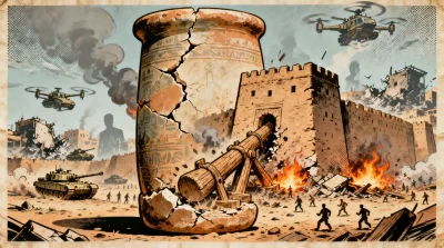 Ilustração editorial sobre Tábuas de 4 mil anos revelam a face brutal da guerra de cerco na antiga Mesopotâmia. (Ilustração: