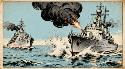 Ilustração editorial sobre Reino Unido investiga disparos de fragata russa no Canal da Mancha. (Ilustração: Cafezinho / Wan 2