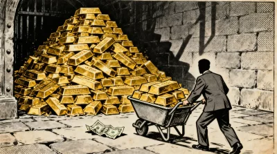 Ilustração editorial sobre Bancos centrais do mundo apostam no ouro como nunca antes. (Ilustração: Cafezinho / Wan 2.6)