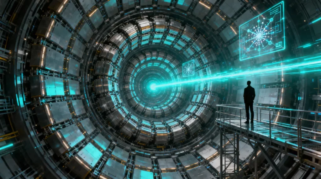 Ilustração editorial sobre Novo diretor do CERN defende megacolisor de £13 bilhões para desvendar mistérios do universo. (Ilu